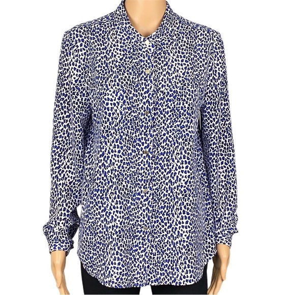 JUICY COUTURE blue, black & white leopard print, button-down blouse. Medium. EUC - Picture 3 of 11
